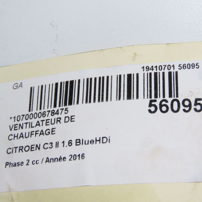 Ventilateur de chauffage occasion CITROEN C3 II Phase 2 03-2013->12-2016 1.6 BlueHDi 75ch 6441CS 5