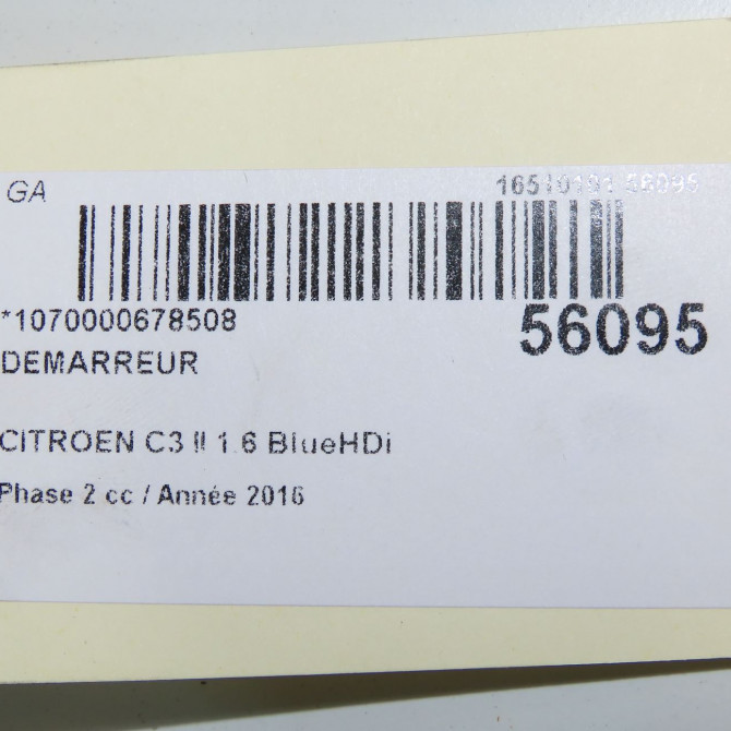 Démarreur occasion CITROEN C3 II Phase 2 03-2013->12-2016 1.6 BlueHDi 75ch 9675660680 8