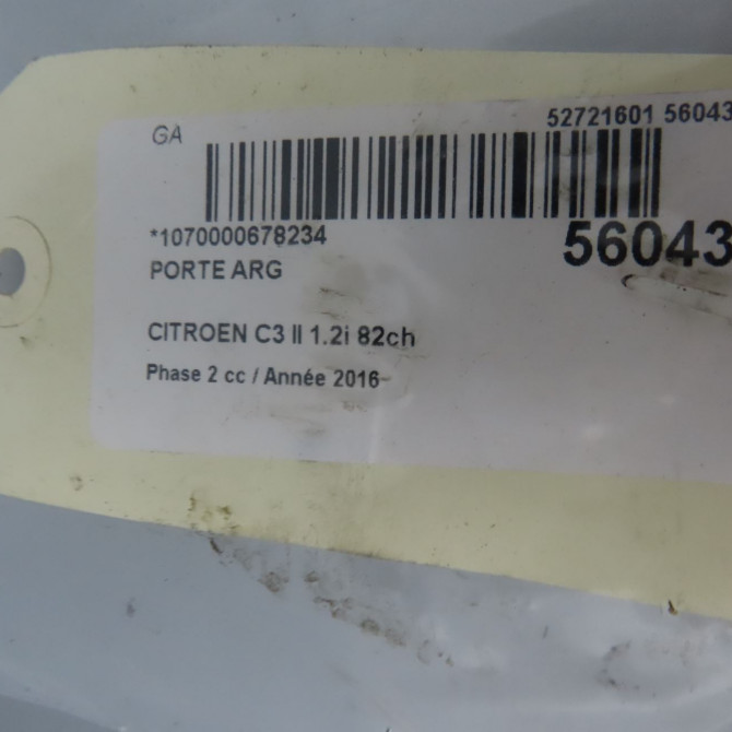 Porte arrière gauche occasion CITROEN C3 II Phase 2 03-2013->12-2016 1.2i 82ch 9002CC 5