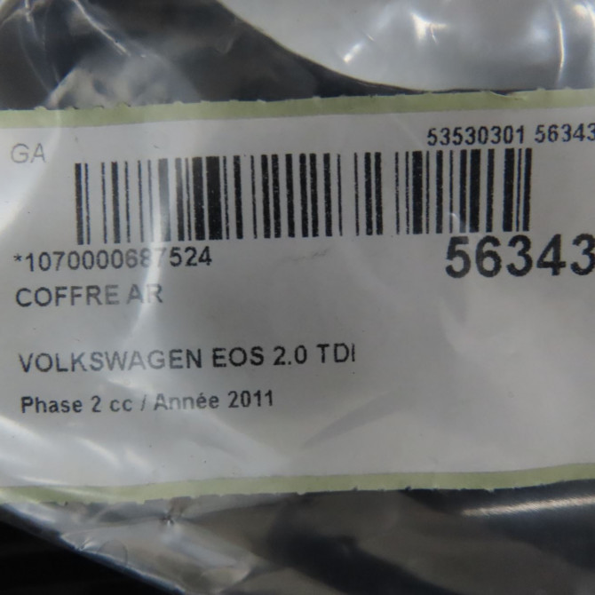 Coffre arrière occasion VOLKSWAGEN EOS Phase 1 04-1995->04-1999 2.0 TDI 140ch 1Q0827025HGRU 6