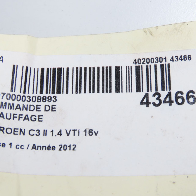 Commande de chauffage occasion CITROEN C3 II Phase 1 11-2009->02-2013 1.4 VTi 16v 95ch 9675400280 6