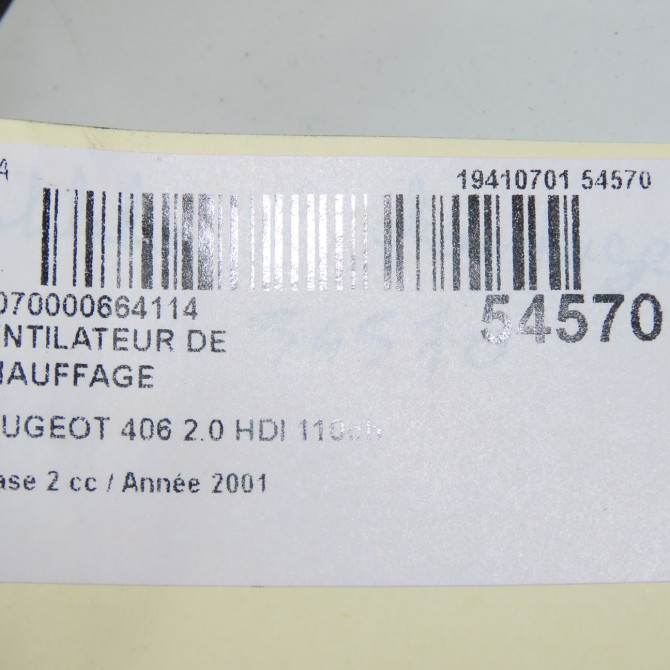 Ventilateur de chauffage occasion PEUGEOT 406 Phase 2 04-1999->04-2004 2.0 HDI 110ch 6441K9 5
