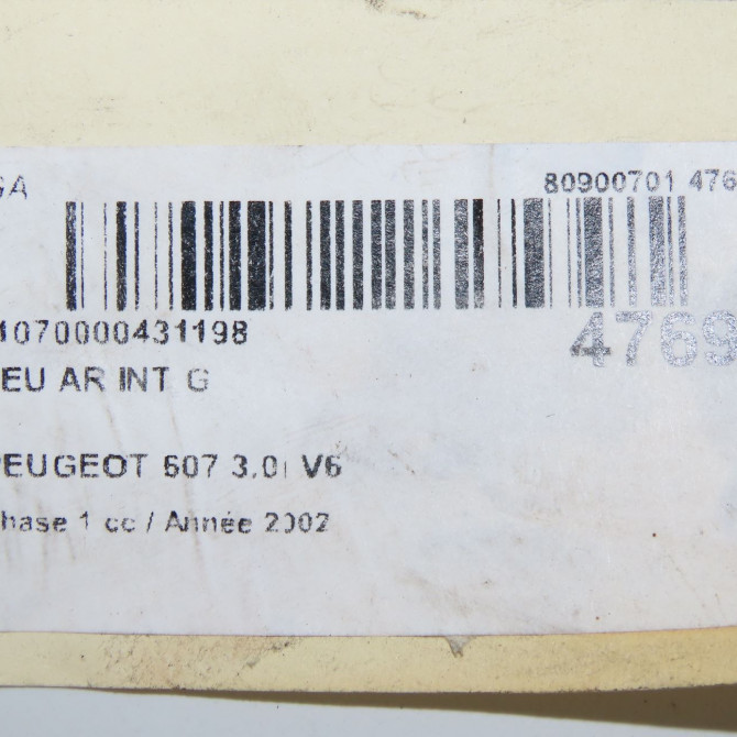 Feu arrière interieur gauche occasion PEUGEOT 607 Phase 1 11-1999->09-2004 3.0i V6 6350N2 5
