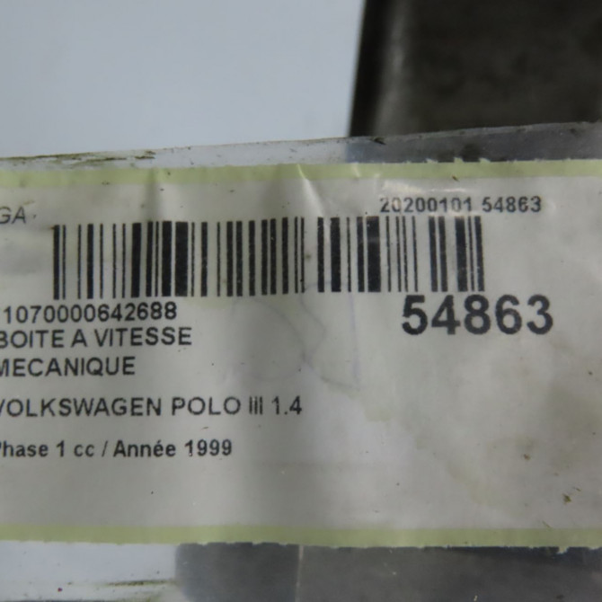 Boîte à vitesse mecanique occasion VOLKSWAGEN POLO III Phase 1 10-1994->11-1999 1.4 60ch 85300053FX 7