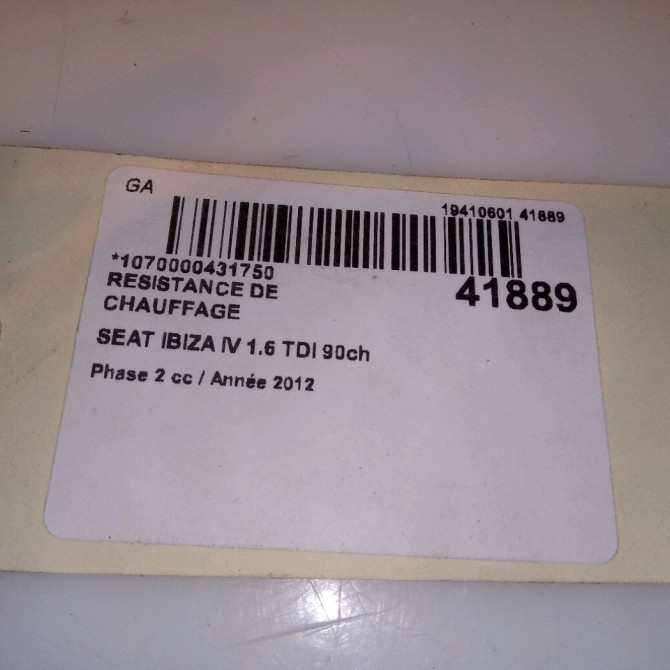 Resistance de chauffage occasion SEAT IBIZA IV IBIZA IV Phase 2 2012-02-01->2016-03-31 1.6 TDI 90ch 6R0963235 4
