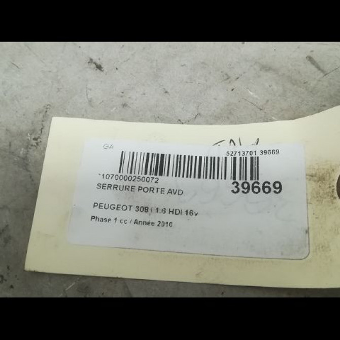 Serrure porte avd occasion PEUGEOT 308 I Phase 1 09-2007->03-2011 1.6 HDI 16v 90ch 9800616580 4