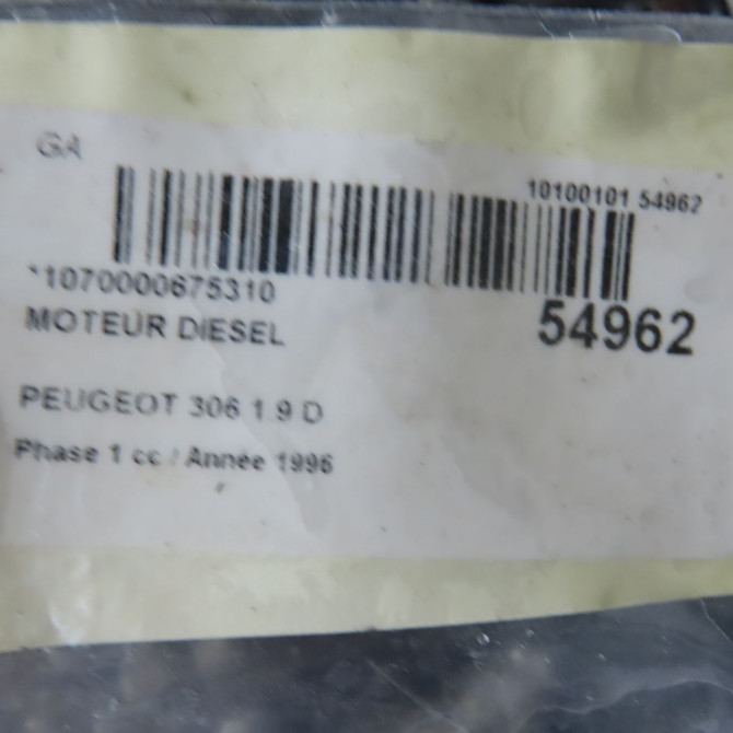 Moteur diesel occasion PEUGEOT 306 Phase 1 09-1994->03-1997 1.9 D 8