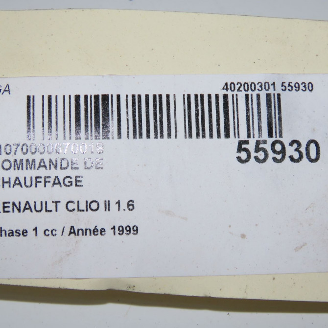 Commande de chauffage occasion RENAULT CLIO II Phase 1 03-1998->06-2001 1.6 7701051263 6