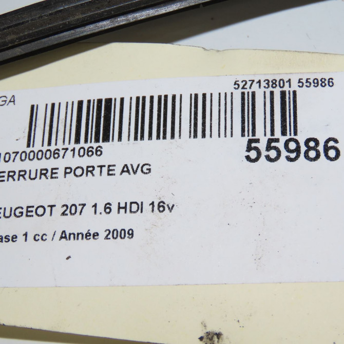 Serrure porte avg occasion PEUGEOT 207 Phase 1 04-2006->06-2013 1.6 HDI 16v 90ch 9135V6 7