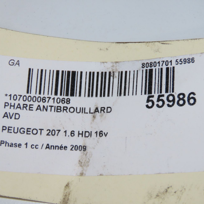 Phare antibrouillard avant droit occasion PEUGEOT 207 Phase 1 04-2006->06-2013 1.6 HDI 16v 90ch 9685425280 5