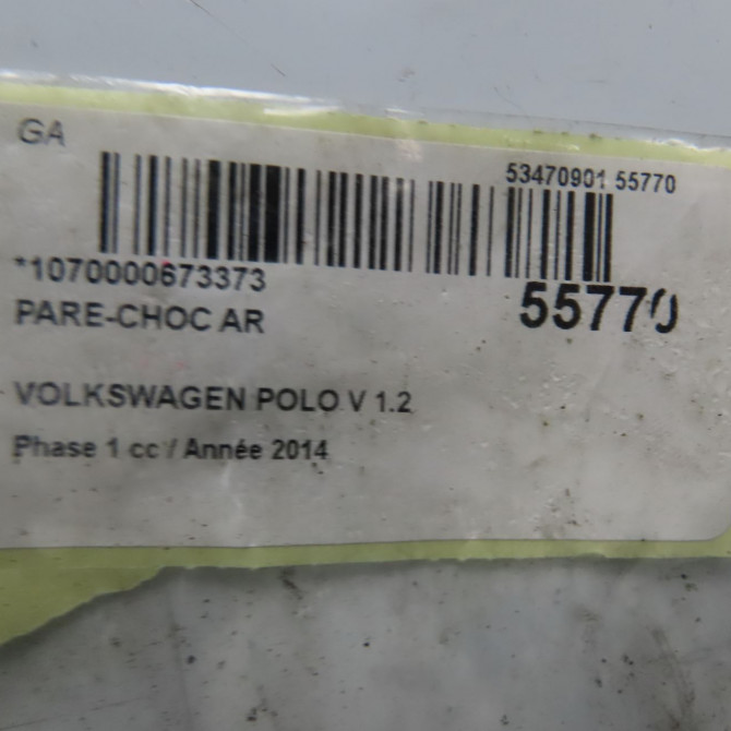 Pare-choc arrière occasion VOLKSWAGEN POLO V POLO V Phase 1 2009-09-01->2014-05-31 1.2 60ch 6R6807421BHGRU 8