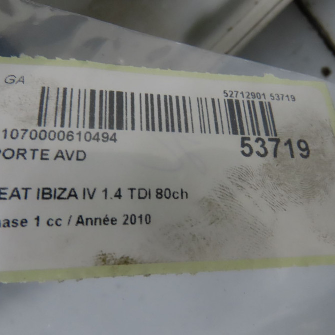 Porte avant droite occasion SEAT IBIZA IV Phase 1 05-2008->01-2012 1.4 TDI 80ch 6J3831056 5