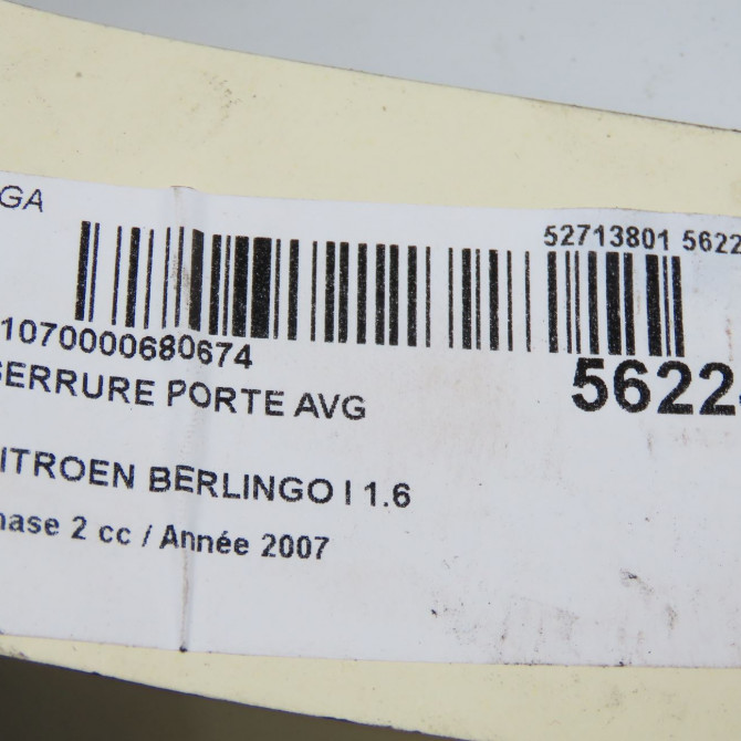 Serrure porte avg occasion CITROEN BERLINGO I Phase 2 11-2002->10-2010 1.6 HDi 75ch 9135P1 6