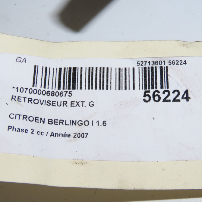 Retroviseur exterieur gauche occasion CITROEN BERLINGO I Phase 2 11-2002->10-2010 1.6 HDi 75ch 8153HL 6