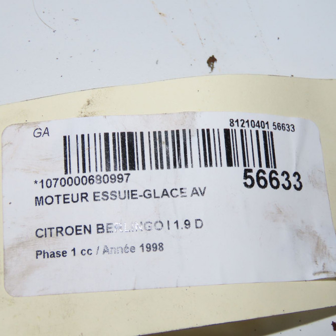Moteur essuie-glace avant occasion CITROEN BERLINGO I Phase 1 09-1996->11-2002 1.9 D 6405J5 8