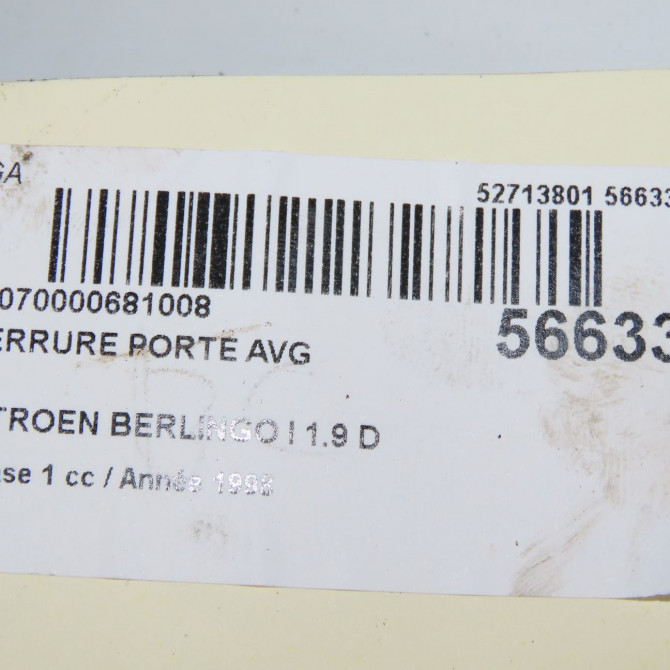 Serrure porte avg occasion CITROEN BERLINGO I Phase 1 09-1996->11-2002 1.9 D 9135H8 5
