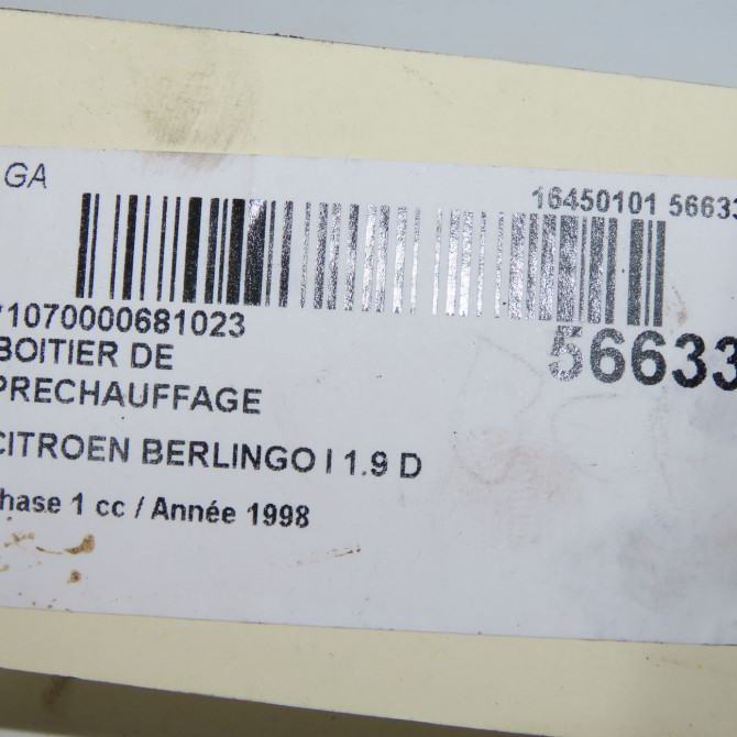Boitier de préchauffage occasion CITROEN BERLINGO I Phase 1 09-1996->11-2002 1.9 D 598124 4