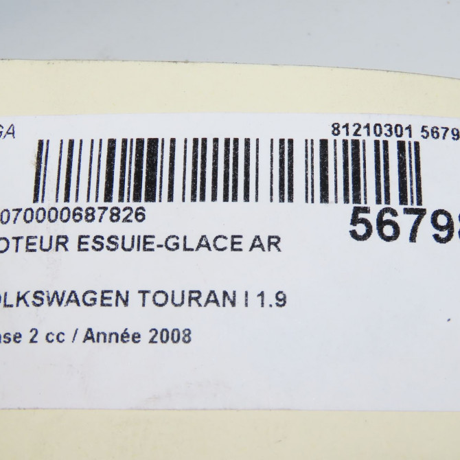Moteur essuie-glace arrière occasion VOLKSWAGEN TOURAN I Phase 2 11-2006->09-2010 1.9 TDI 105ch 1T0955711D 5