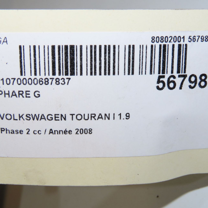 Phare gauche occasion VOLKSWAGEN TOURAN I Phase 2 11-2006->09-2010 1.9 TDI 105ch 1T1941005C 5