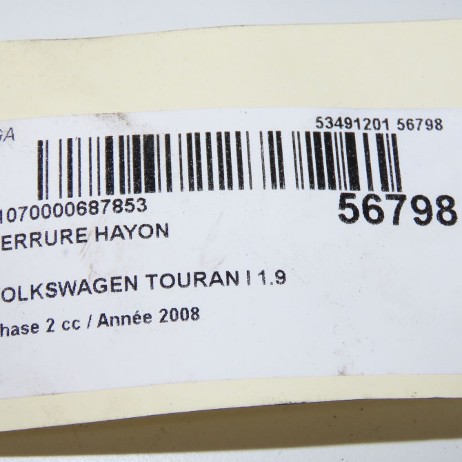 Serrure hayon occasion VOLKSWAGEN TOURAN I Phase 2 11-2006->09-2010 1.9 TDI 105ch 1T0827505J9B9 5