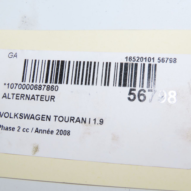Alternateur occasion VOLKSWAGEN TOURAN I Phase 2 11-2006->09-2010 1.9 TDI 105ch 6F903023F 8