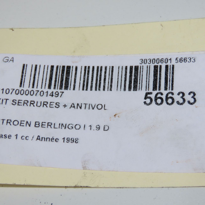 Kit serrures + antivol occasion CITROEN BERLINGO I Phase 1 09-1996->11-2002 1.9 D 4162Q4 8