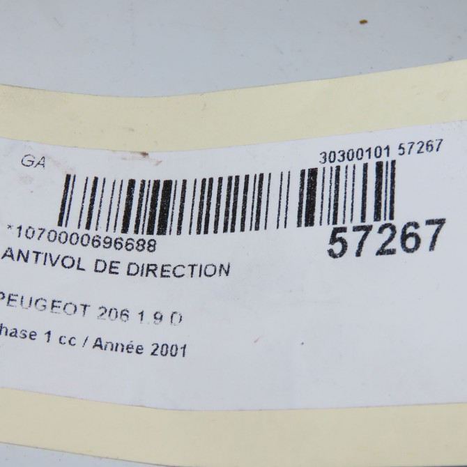 Antivol de direction occasion PEUGEOT 206 Phase 1 09-1998->03-2009 1.9 D 4162P0 6
