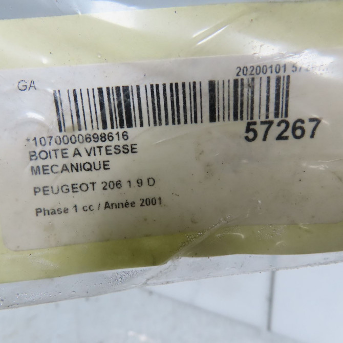 Boîte à vitesse mecanique occasion PEUGEOT 206 Phase 1 09-1998->03-2009 1.9 D 222235 7