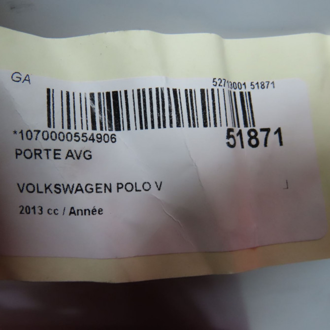 Porte avant gauche occasion VOLKSWAGEN POLO V Phase 2 02-2014->... 6R4831055J 5