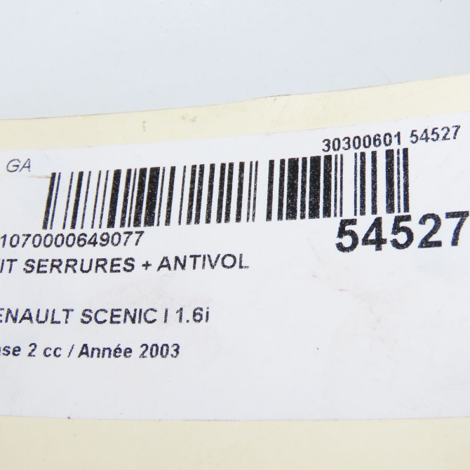 Kit serrures + antivol occasion RENAULT SCENIC I Phase 2 08-1999->06-2003 1.6i 107ch 7701470483 7