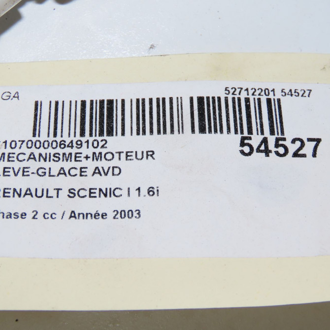 Mecanisme + moteur lève-glace avant droit occasion RENAULT SCENIC I Phase 2 08-1999->06-2003 1.6i 107ch 7700838591 6
