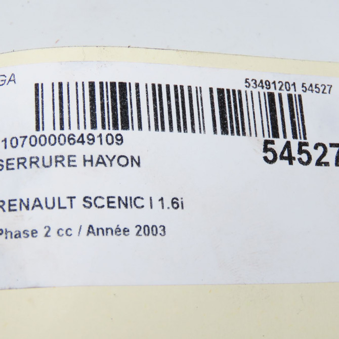 Serrure hayon occasion RENAULT SCENIC I Phase 2 08-1999->06-2003 1.6i 107ch 7700827599 5
