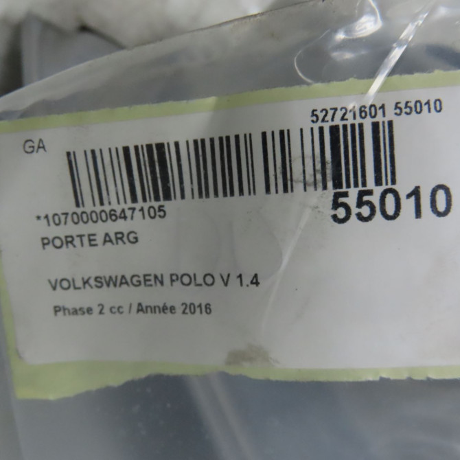 Porte arrière gauche occasion VOLKSWAGEN POLO V Phase 2 02-2014->... 1.4 TDI 75ch 6R4833055J 6