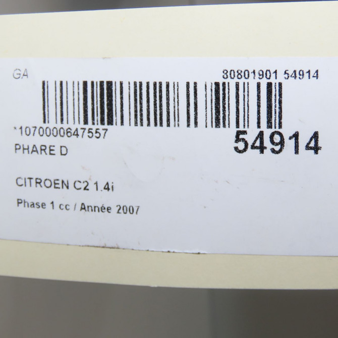 Phare droit occasion CITROEN C2 Phase 1 09-2003->10-2008 1.4i 620670 5