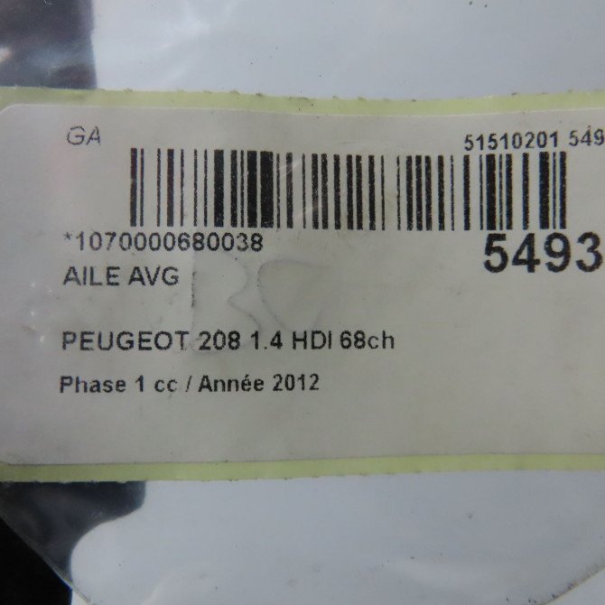 Aile avant gauche occasion PEUGEOT 208 208 Phase 1 2012-03-01->2015-09-30 1.4 HDI 68ch 9672994980 5