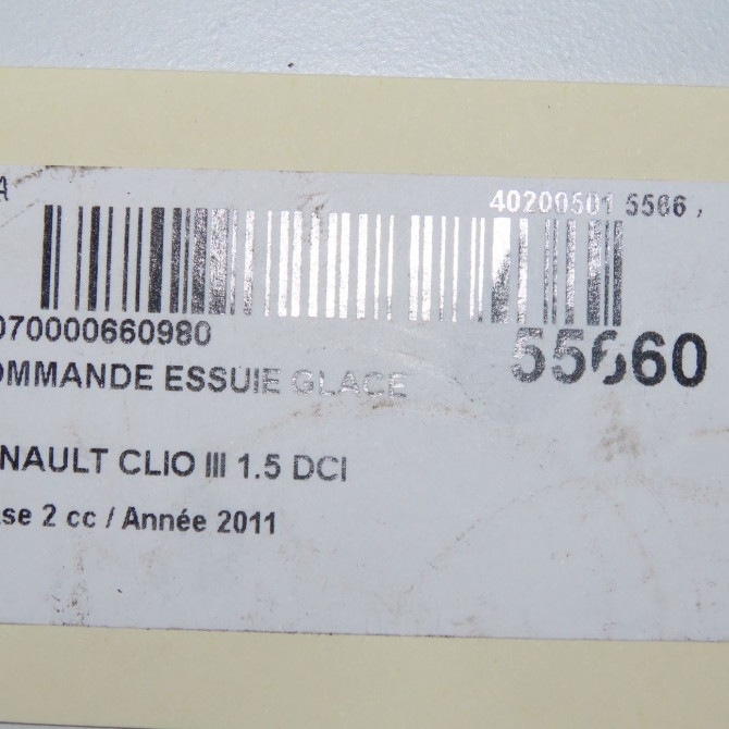Commande essuie glace occasion RENAULT CLIO III Phase 2 03-2009->12-2014 1.5 DCI 85ch 8201590631 5