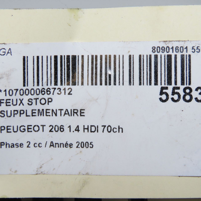 Feux stop supplementaire occasion PEUGEOT 206 Phase 2 02-2003->02-2009 1.4 HDI 70ch 6350K5 4