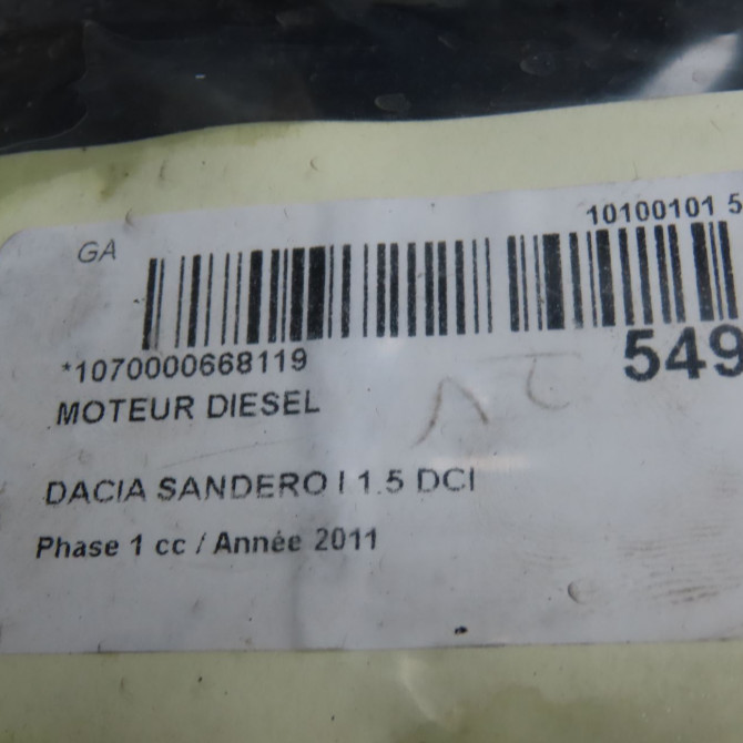 Moteur diesel occasion DACIA SANDERO I Phase 1 06-2008->10-2012 1.5 DCI 90ch 8201246258 8