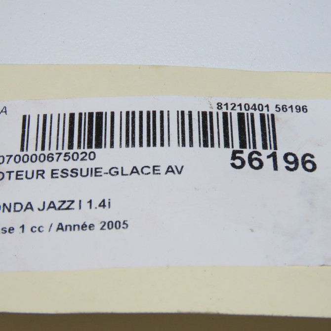Moteur essuie-glace avant occasion HONDA JAZZ I Phase 1 01-2002->11-2008 1.4i 76505SAAG11 6