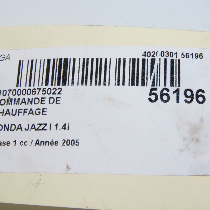 Commande de chauffage occasion HONDA JAZZ I Phase 1 01-2002->11-2008 1.4i 79600SAAG02ZA 5