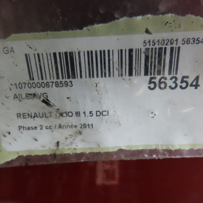 Aile avant gauche occasion RENAULT CLIO III Phase 2 03-2009->12-2014 1.5 DCI 85ch 631014270R 5
