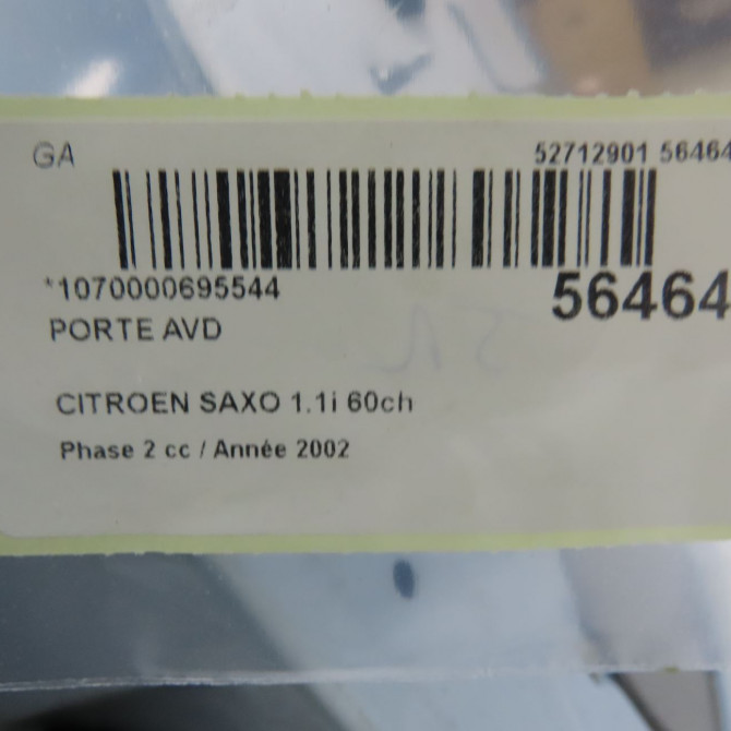 Porte avant droite occasion CITROEN SAXO Phase 2 09-1999->12-2004 1.1i 60ch 9004J2 5