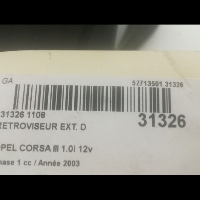 Retroviseur exterieur manuel droit occasion OPEL CORSA III Phase 1 10-2000->08-2003 1.0i 12v 24420988 3