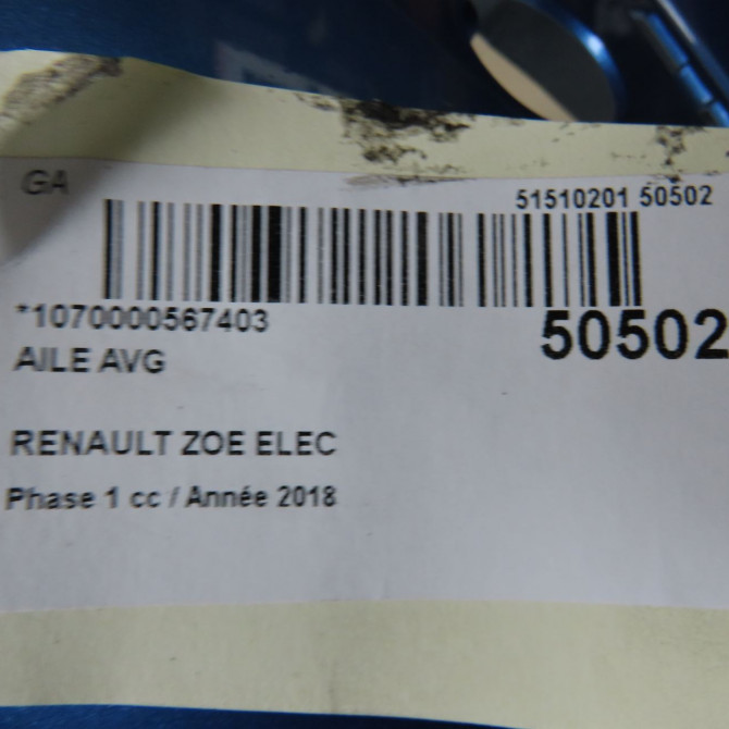 Aile avant gauche occasion RENAULT ZOE Phase 1 10-2012->... ELEC 631010917R 6