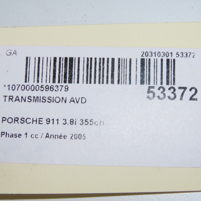 Transmission avant droite occasion PORSCHE 911 Phase 1 07-2004->07-2008 3.8i 355ch 5