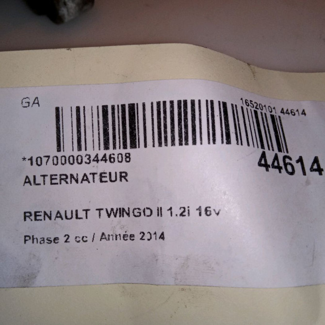 Alternateur occasion RENAULT TWINGO II Phase 2 12-2011->12-2014 1.2i 16v 75ch 8200519296 8