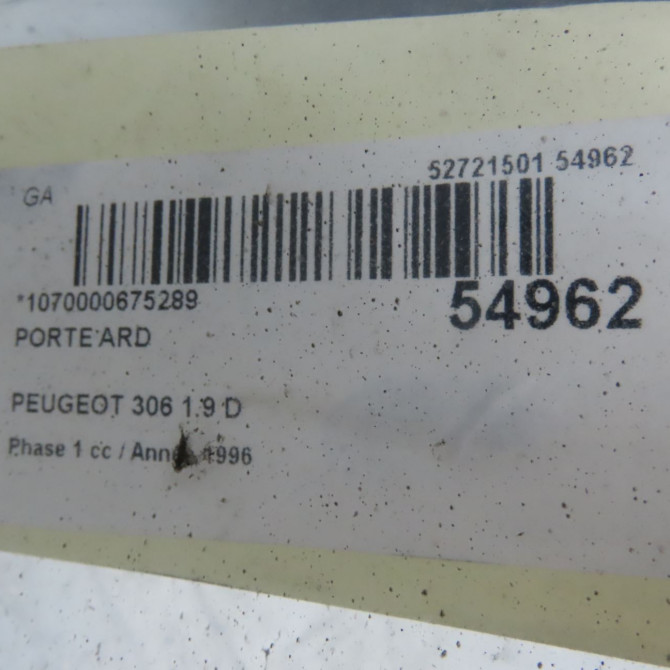Porte arrière droite occasion PEUGEOT 306 Phase 1 09-1994->03-1997 1.9 D 9008C9 5