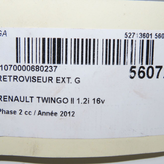 Retroviseur exterieur gauche occasion RENAULT TWINGO II Phase 2 12-2011->12-2014 1.2i 16v 75ch 963029147R 6