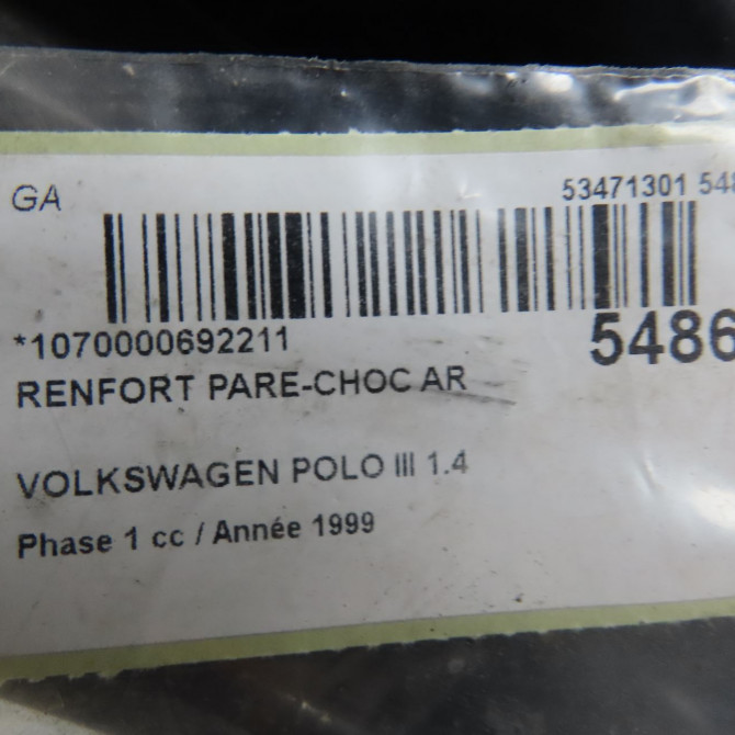 Renfort pare-choc arrière occasion VOLKSWAGEN POLO III Phase 1 10-1994->11-1999 1.4 60ch 6N0807311A 4