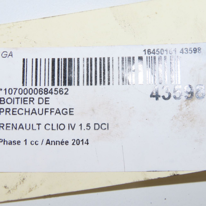 Boitier de préchauffage occasion RENAULT CLIO IV Phase 1 07-2012->... 1.5 DCI 90ch 8200859243 6
